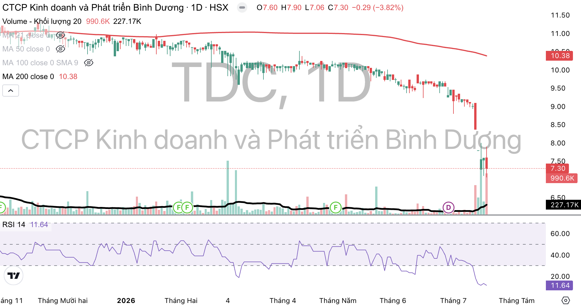 Cổ phiếu TDC lao dốc hơn 32%, ba lãnh đạo đồng loạt đăng ký mua 2 triệu cổ phiếu