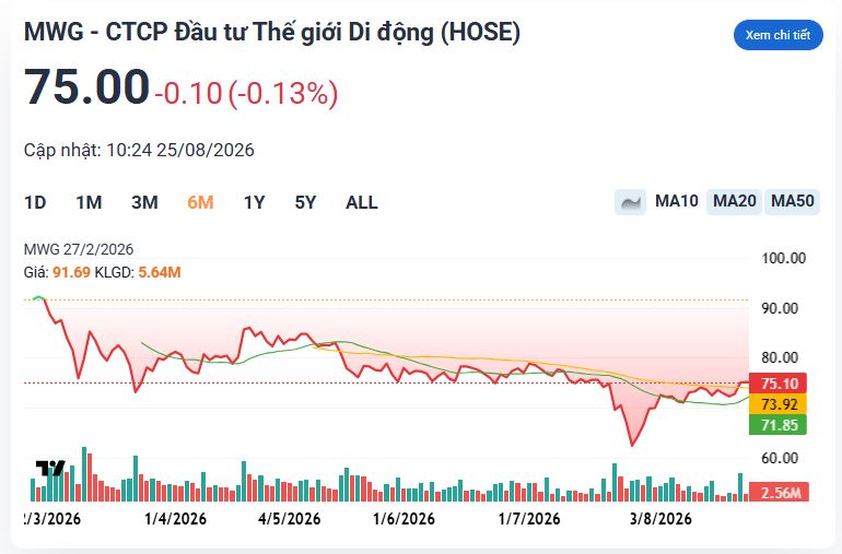 MWG hồi phục 20%, SSI khuyến nghị mua với giá mục tiêu 106.000 đồng/cp